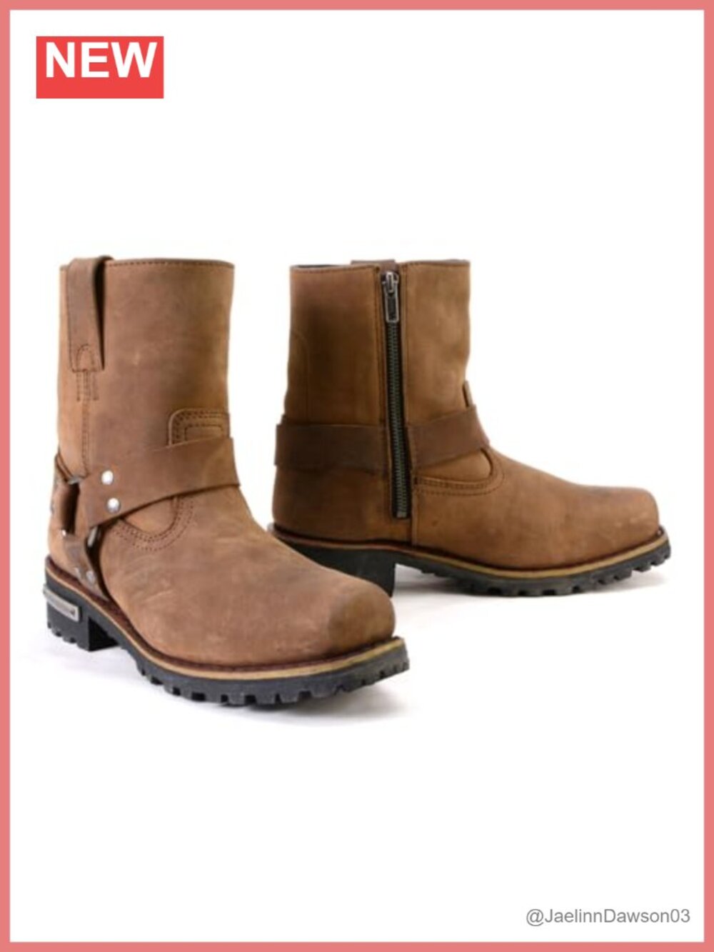 Women's Mid-Calf Harness Motorcycle Boots Leather Biker Zip Closure